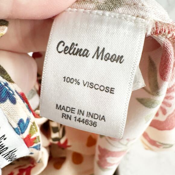 Celina Moon X Anthro Cotton Flutter Sleeve Floral‎ Maxi Dress women’s size large - Picture 10 of 14